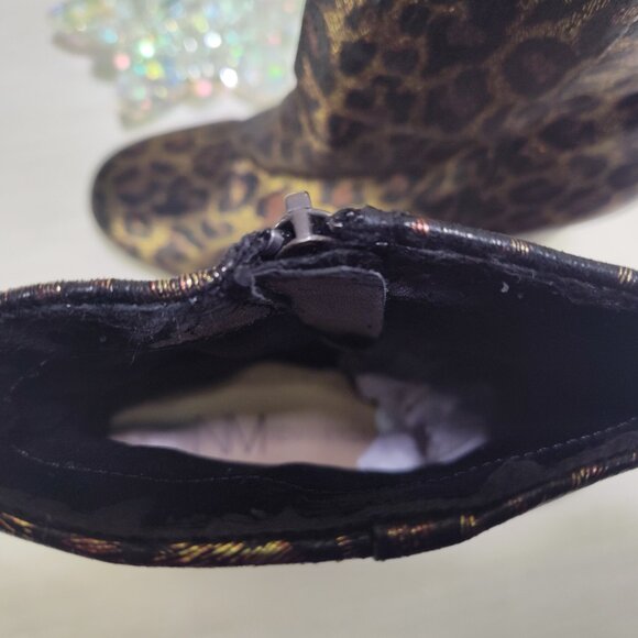 Neiman Marcus Womens Size 6.5 Leopard Animal Print Metallic Boots Shoes - Picture 14 of 16